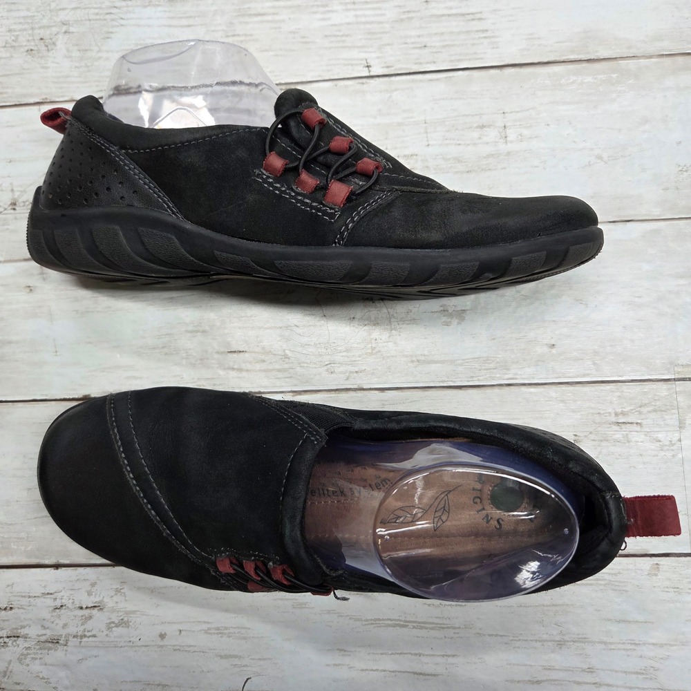 Earth Origins Reid Slip On Loafer Shoes Womens 8.5W Black Leather Bungee Comfort